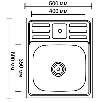 Одинарная мойка из нержавеющей стали накладная 60x50 см Ledeme L75060 с правым крылом