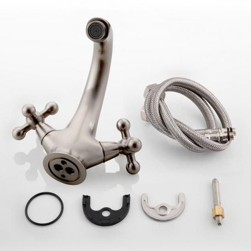 Смеситель для раковины Haiba HB1019-5 двухвентильный (латунь) сатин