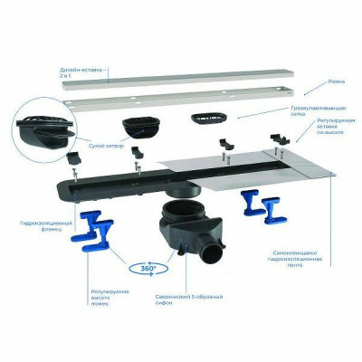 Душевой лоток Bettoserb Premium Line 55 13100003 с решеткой хром матовый / под плитку