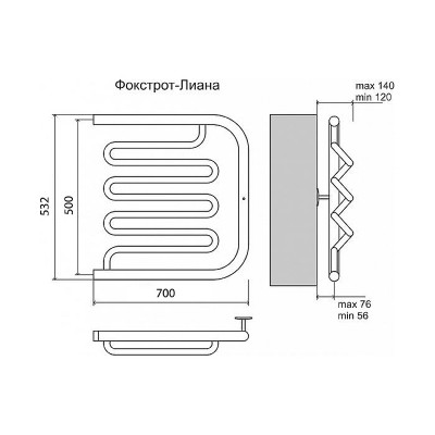 Полотенцесушитель водяной Terminus Фокстрот-Лиана 500x700 4620768880995 хром U-образные