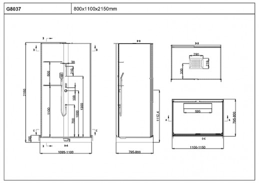 Душевая кабина Black&White Galaxy G8037 110x80 8037000 с гидромассажем прямоугольная