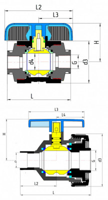 Кран шаровой компрессионный внутр/внутр. резьба VALFEX 1"x3/4" Ду20 черно-синий (1210120100034)