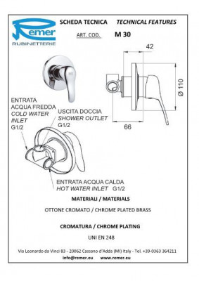 Смеситель Remer MUSA M 30 для душа, хром