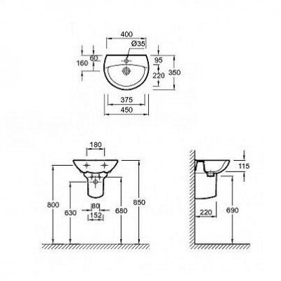 JACOB DELAFON Patio E4144-00 раковина 45 см х 35 см, белая