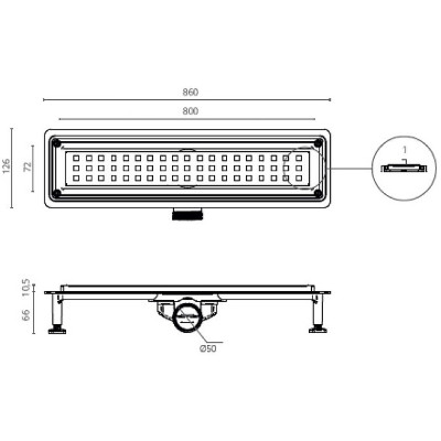 Душевой лоток Ctesi Flow Square Gold 80 BK4024650/1 с решеткой золото