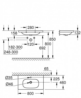 Раковина GROHE Euro Ceramic 80, накладная на столешницу, альпин-белый (3958400H)