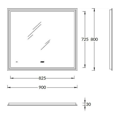 Зеркало в ванную Kerama Marazzi Tecno 90 TE.mi.90 с подсветкой с бесконтактным выкл с подогревом и часами прямоугольное
