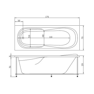 Акватика Астра Стандарт ванна без гидромассажа, 170 см х 70 см