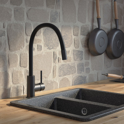 Кухонный смеситель Iddis Kitchen 360 K36BLJ0i05 черный матовый с гибким изливом