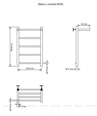 Полотенцесушитель электрический Aquanet Mauro 60х40 Тэн справа, с полкой лесенка хром (00282005)
