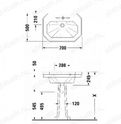 DURAVIT 1930 Series 0438700000 умывальник 70см х 50см