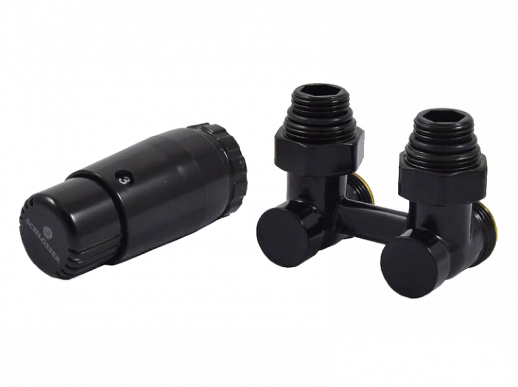 Комплект узла нижнего подкл SCHLOSSER угловой STANDARD 3/4" (Ral 9005) с термогол. М30х1,5, ниппеля 1/2"Х3/4"