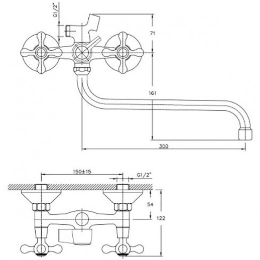 Смеситель для ванны Haiba HB2208-2 универсальный (латунь) хром