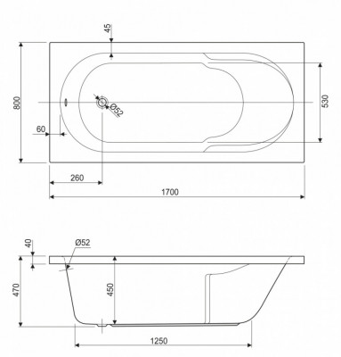 Ванна акриловая Cezares ARNO-170x80-45 170 х 80 см