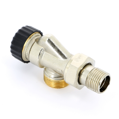 Вентиль термостатический НН UNI-FITT угловой-осевой 1/2" х 3/4"EK никелированный с разъёмным соединением (164N2300)