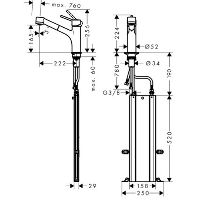 Смеситель для кухни с вытяжным изливом Hansgrohe Talis M52 73860800 (нерж. сталь)