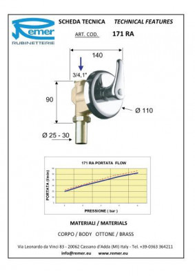 Кран для системы смыва Remer RR 171 RA 1" (скрытый), хром