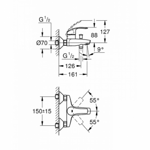 Смеситель для ванны с душем Grohe Eurosmart 33300002