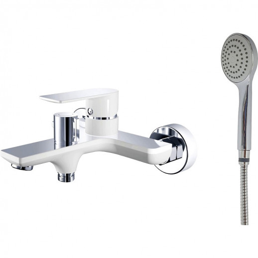 Смеситель для ванны Haiba HB60505-8 с душевым гарнитуром (латунь) белый, хром