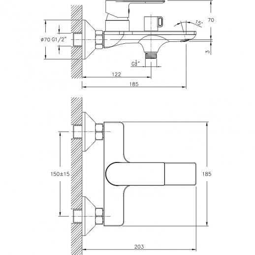 Смеситель для ванны Haiba HB60505-8 с душевым гарнитуром (латунь) белый, хром