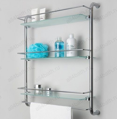 WasserKRAFT K-2033 полка тройная стеклянная с бортом, хром