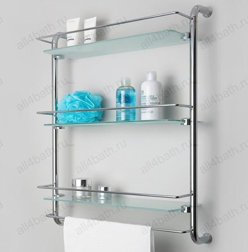 WasserKRAFT K-2033 полка тройная стеклянная с бортом, хром