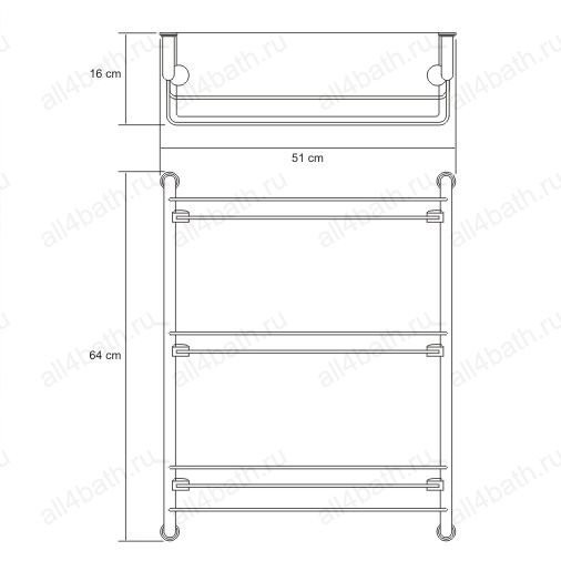 WasserKRAFT K-2033 полка тройная стеклянная с бортом, хром