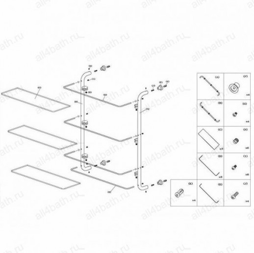 WasserKRAFT K-2033 полка тройная стеклянная с бортом, хром