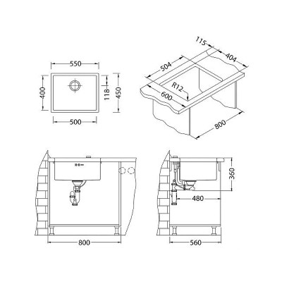 Мойка для кухни Alveus Quadrix 50 BRS-90 550x450x200 1102606 брашированная нерж сталь прямоугольная