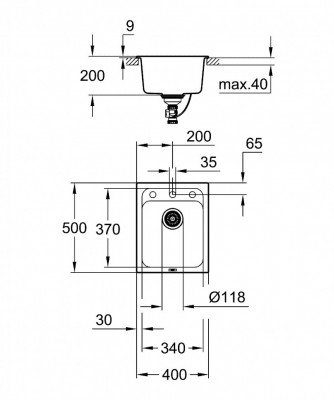 Мойка GROHE K700 с одной чашей, 400 x 500 мм, черный гранит (31650AP0)
