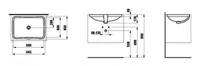 Laufen Pro S 8.1196.5.000.109.1 раковина встраиваемая под столешницу, 65*45, без отв. под смеситель, белая