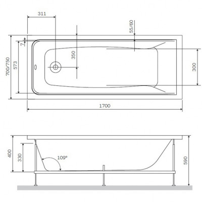 Каркас для ванны 170х70 AM.PM Gem W90A-170-070W-R Сталь