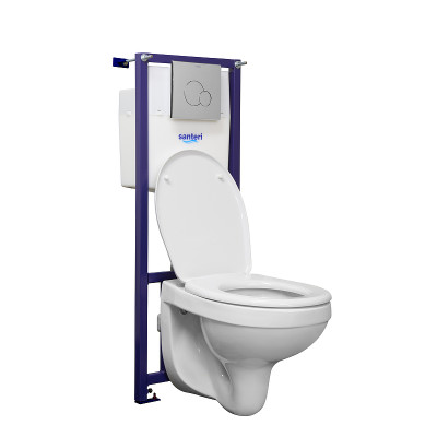 Унитаз с инсталляцией Santeri Альфа 1.3815.9.S00.00B.0 с сиденьем и клавишей смыва хром фарфор