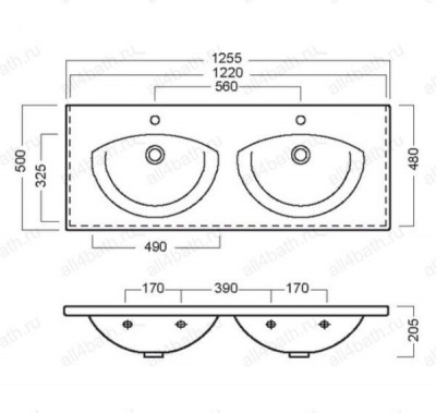 HATRIA Susan Y0HP01 подвесная раковина 125см (125см х 50см)