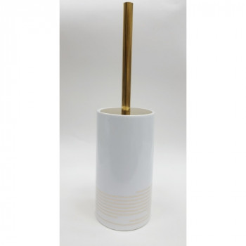 Ёрш для унитаза Primanova белый с золотистыми полосами и ручкой, SOBRE, 11х11х36 см керамика D-19975