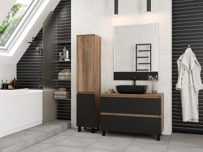 Шкаф-пенал напольный Brevita Dakota левый 350x340x1650 черный, темное дерево (DAK-050350-19/02Л)