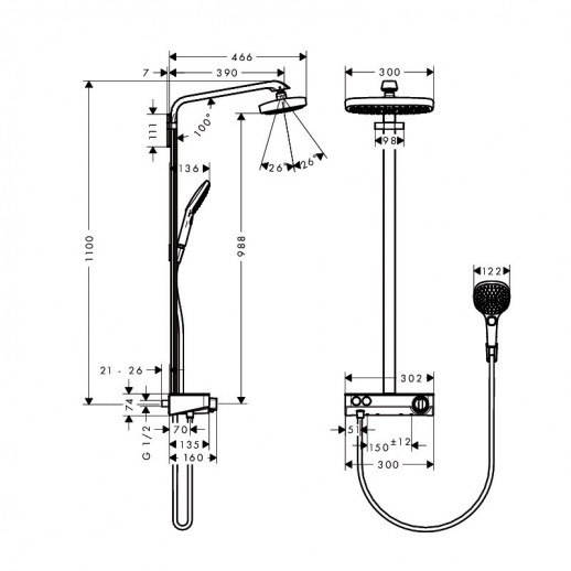 Hansgrohe Raindance Select Showerpipe E300 2 jet 27126000 душевая система, хром