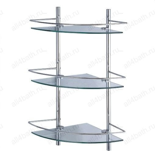 WasserKRAFT K-3133 полка угловая тройная стеклянная с бортом, хром