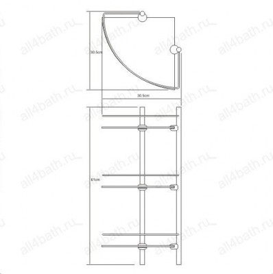 WasserKRAFT K-3133 полка угловая тройная стеклянная с бортом, хром