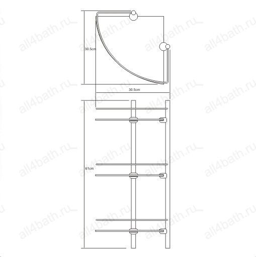 WasserKRAFT K-3133 полка угловая тройная стеклянная с бортом, хром