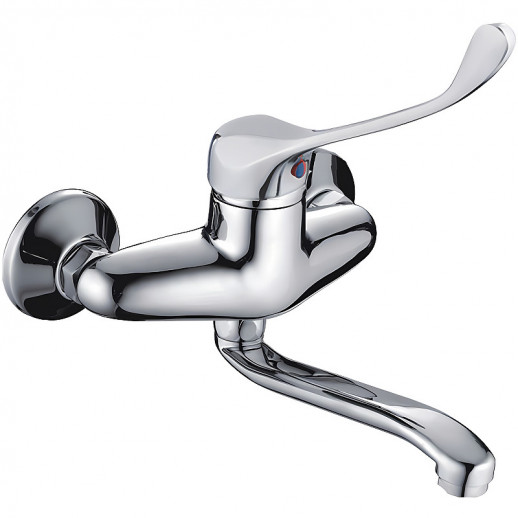 Настенный смеситель для кухни Haiba HB4654 с локтевой ручкой (латунь) хром