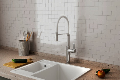 Кухонный смеситель Rush MS9035-35White хром белый с гибким изливом