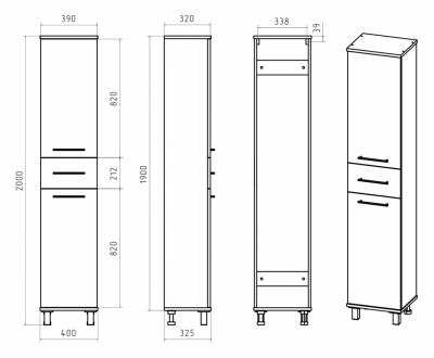 Пенал для ванной Misty Терра - 40 с 1 ящ. серый левый П-Тер0504050-1ЯЛ