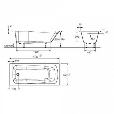 Акриловая ванна 150х70 Jacob Delafon Patio E6810RU-01 прямоугольная белый