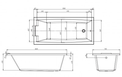 Ванна акриловая Marka One AELITA MG 165x75 прямоугольная 207 л белая (01ае1675)