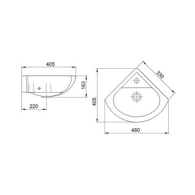 Раковина подвесная Santeri Радиан 50 1.3130.9.S00.10B.0 белая угловая