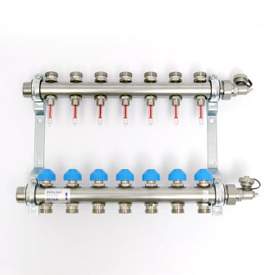 Коллекторная группа из нержавеющей стали с расходомерами и термостатическими вентилями UNI-FITT Н 1" х 3/4" 7 выходов (455W4307)