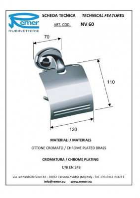 REMER Серия 900 NV60CR Держатель для туалетной бумаги с крышкой (хром)