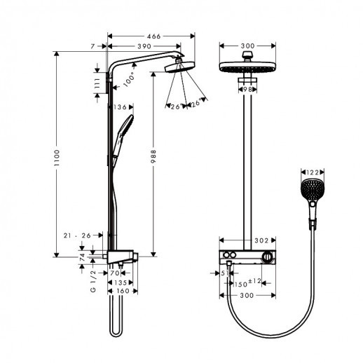 Hansgrohe Raindance Select Showerpipe E300 2 jet 27126400 душевая система, белый/хром