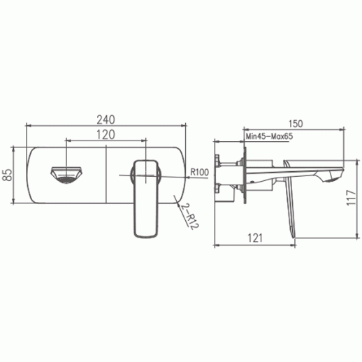 Встраиваемый смеситель для раковины Haiba HB80548-7 (латунь) черный, хром